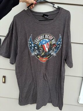 Harley-Davidson Charcoal Graphic Tee with Red, White & Blue Helmet